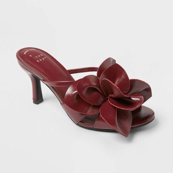 A New Day Shoes - A New Day - Women's Lillian Flower Mule Heels with Memory Foam Burgundy